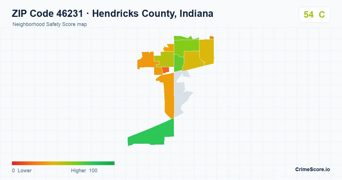 ZIP Code 46231 in Hendricks County, Indiana neighborhood Safety Score map