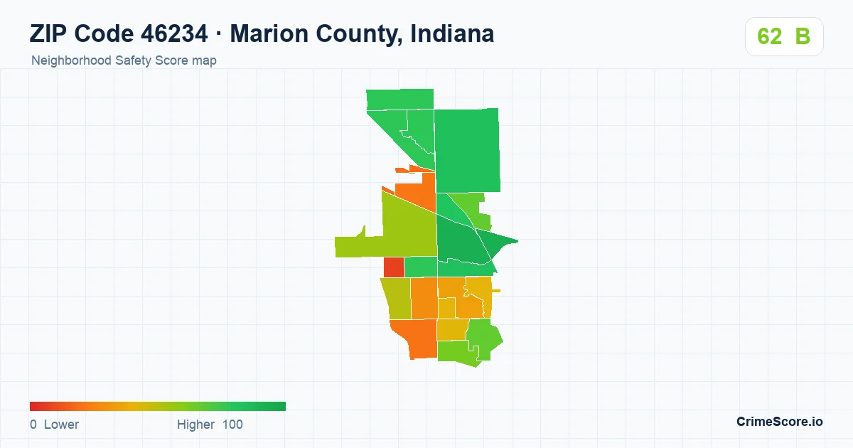 ZIP Code 46234 in Marion County, Indiana neighborhood Safety Score map