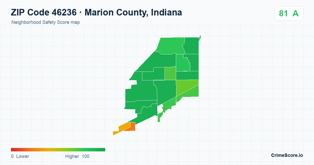 ZIP Code 46236 in Marion County, Indiana neighborhood Safety Score map