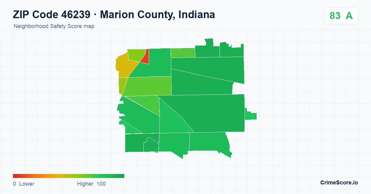 ZIP Code 46239 in Marion County, Indiana neighborhood Safety Score map