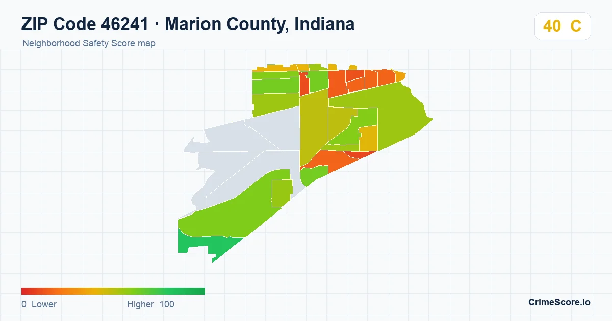 ZIP Code 46241 in Marion County, Indiana neighborhood Safety Score map