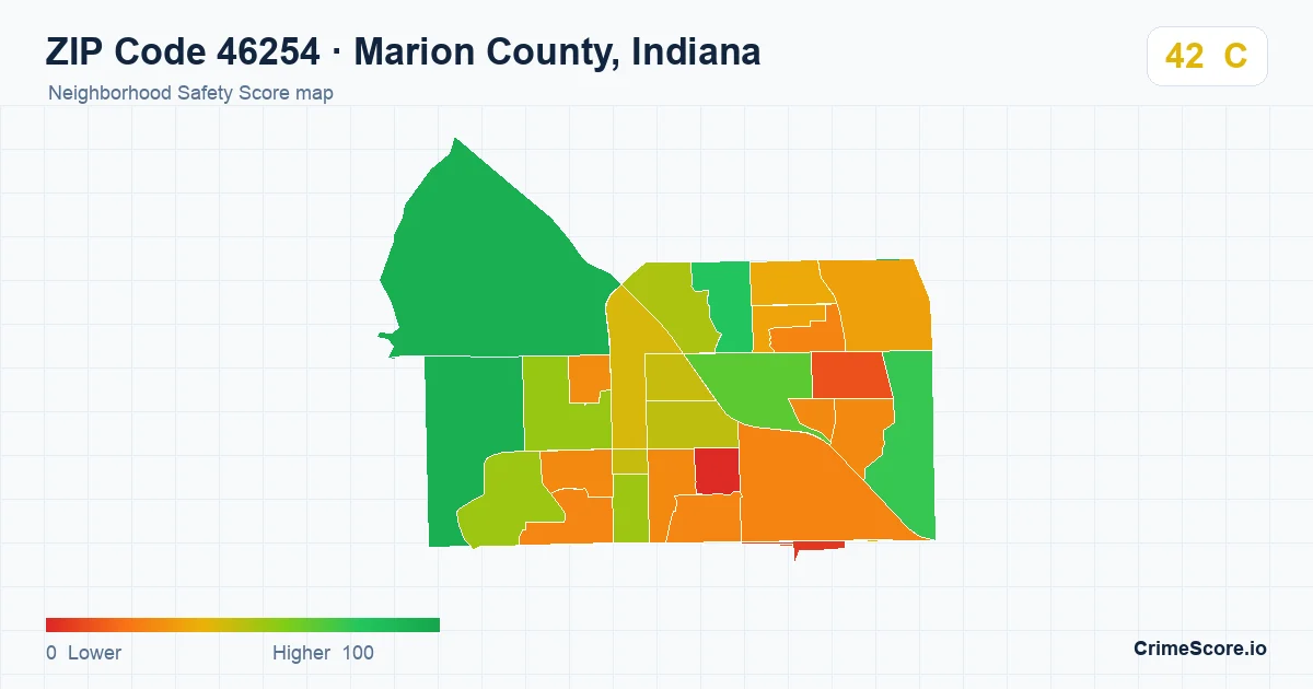 ZIP Code 46254 in Marion County, Indiana neighborhood Safety Score map