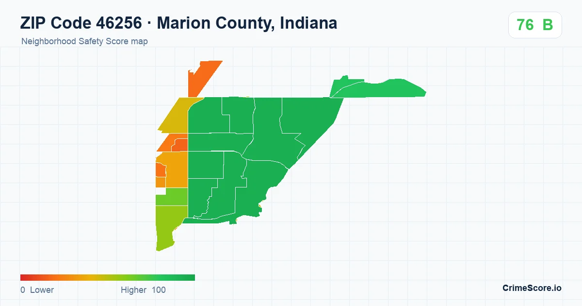 ZIP Code 46256 in Marion County, Indiana neighborhood Safety Score map
