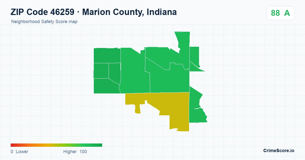 ZIP Code 46259 in Marion County, Indiana neighborhood Safety Score map