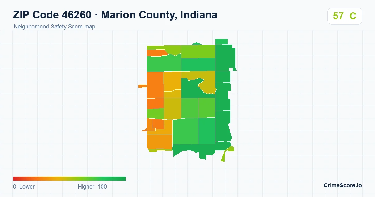 ZIP Code 46260 in Marion County, Indiana neighborhood Safety Score map