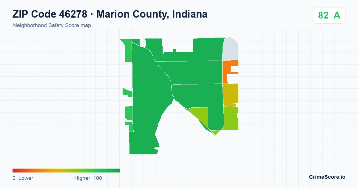 ZIP Code 46278 in Marion County, Indiana neighborhood Safety Score map