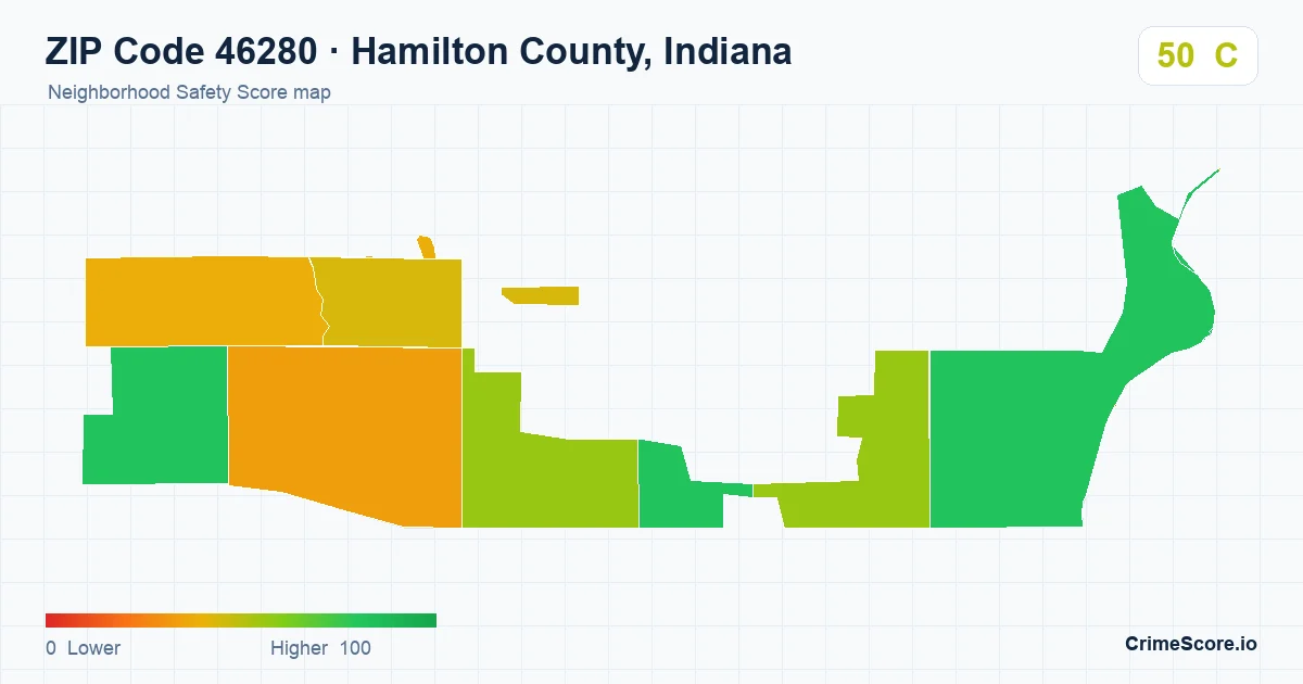 ZIP Code 46280 in Hamilton County, Indiana neighborhood Safety Score map