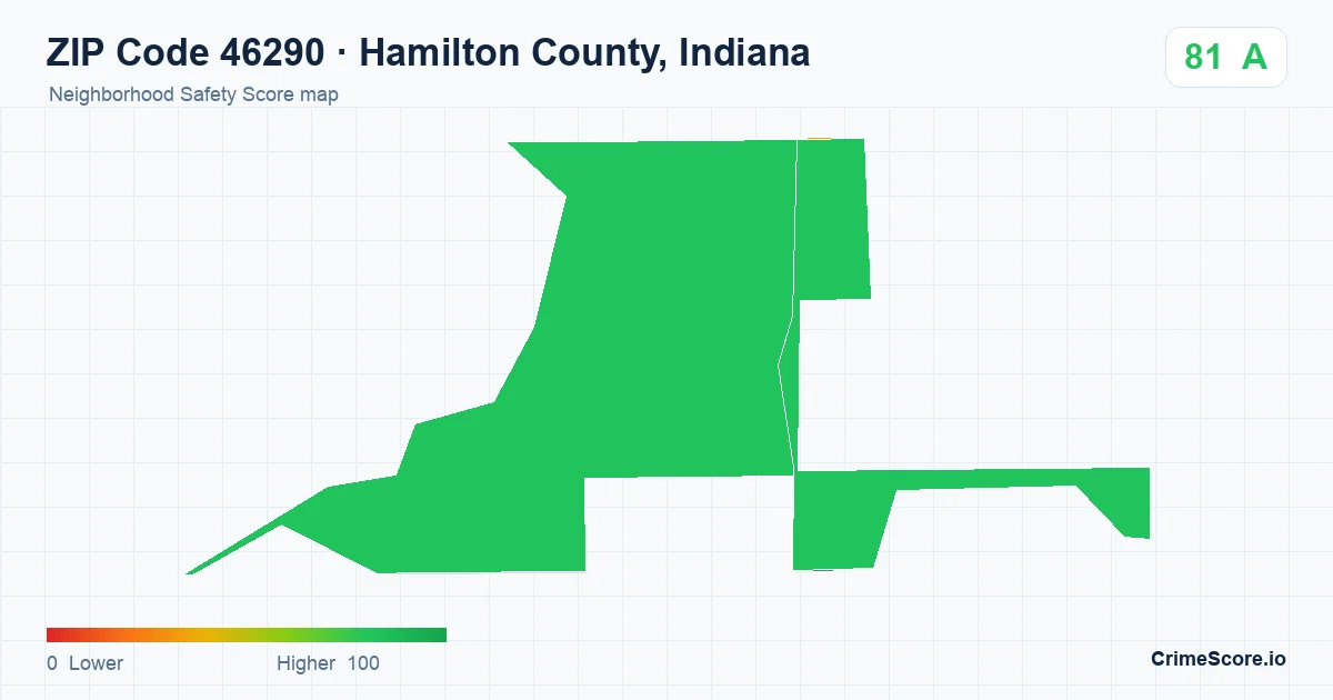 ZIP Code 46290 in Hamilton County, Indiana neighborhood Safety Score map