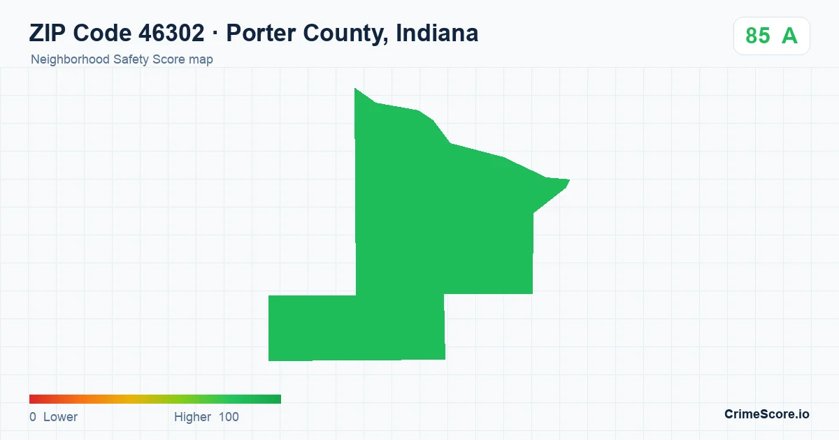 ZIP Code 46302 in Porter County, Indiana neighborhood Safety Score map