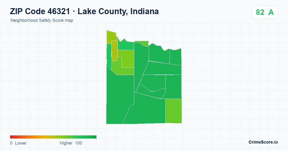 ZIP Code 46321 in Lake County, Indiana neighborhood Safety Score map
