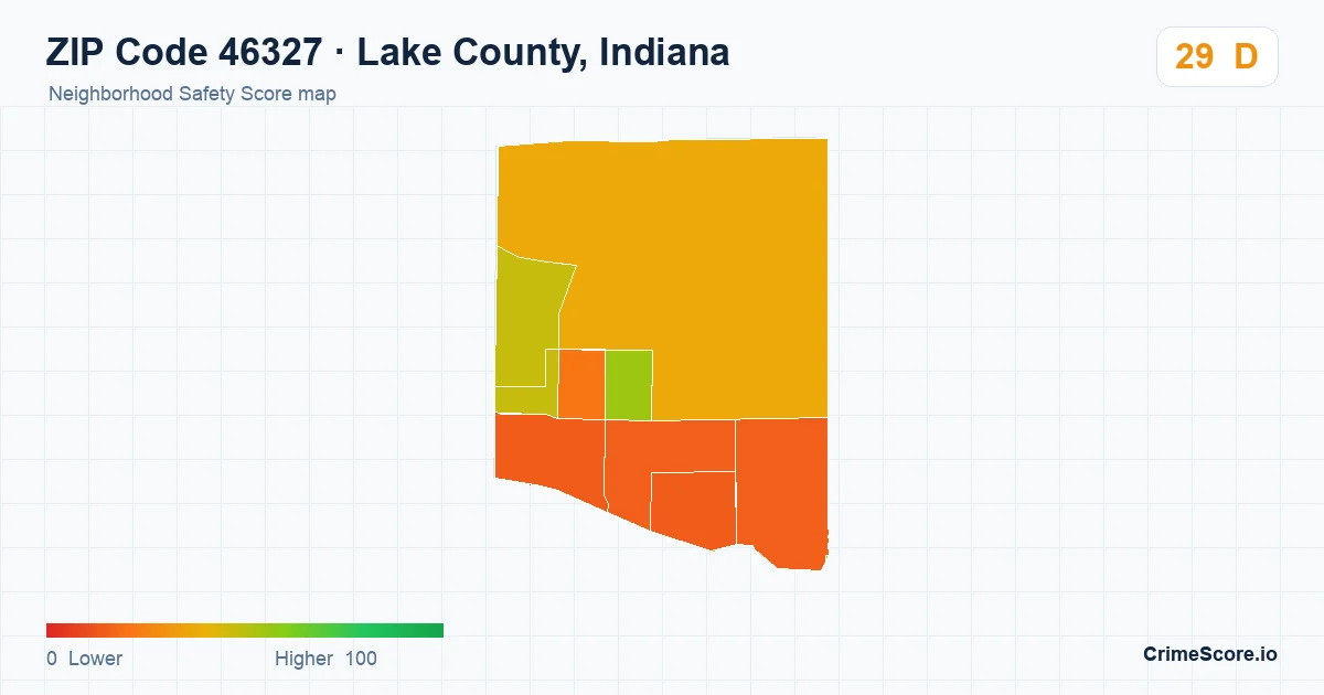 ZIP Code 46327 in Lake County, Indiana neighborhood Safety Score map