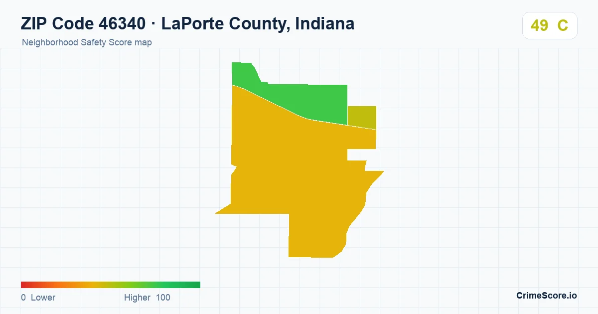 ZIP Code 46340 in LaPorte County, Indiana neighborhood Safety Score map