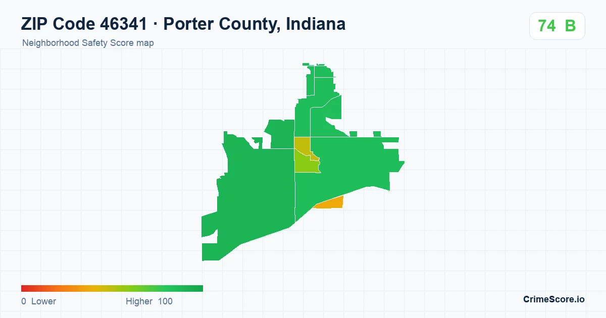 ZIP Code 46341 in Porter County, Indiana neighborhood Safety Score map