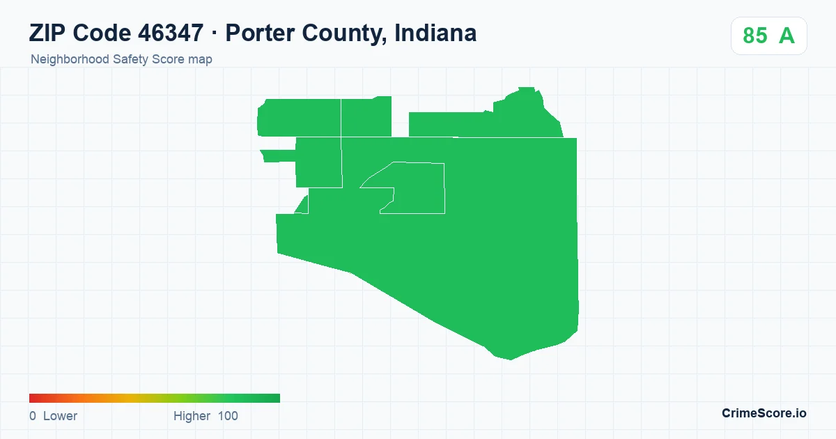ZIP Code 46347 in Porter County, Indiana neighborhood Safety Score map