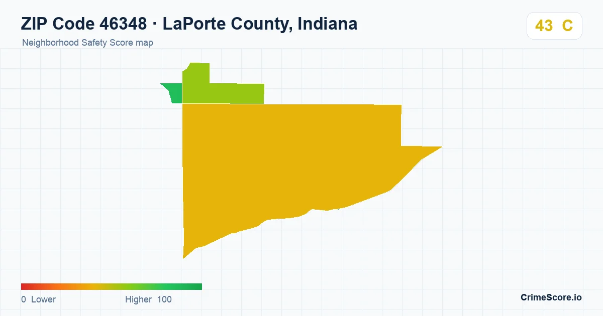 ZIP Code 46348 in LaPorte County, Indiana neighborhood Safety Score map