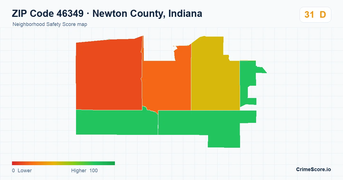 ZIP Code 46349 in Newton County, Indiana neighborhood Safety Score map