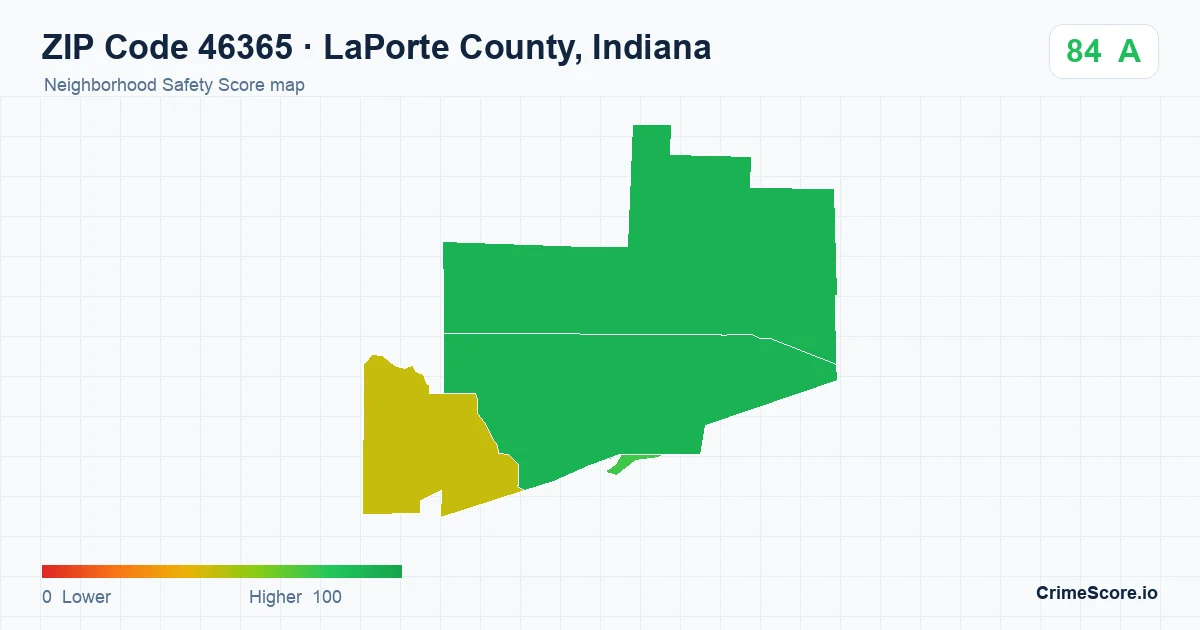 ZIP Code 46365 in LaPorte County, Indiana neighborhood Safety Score map