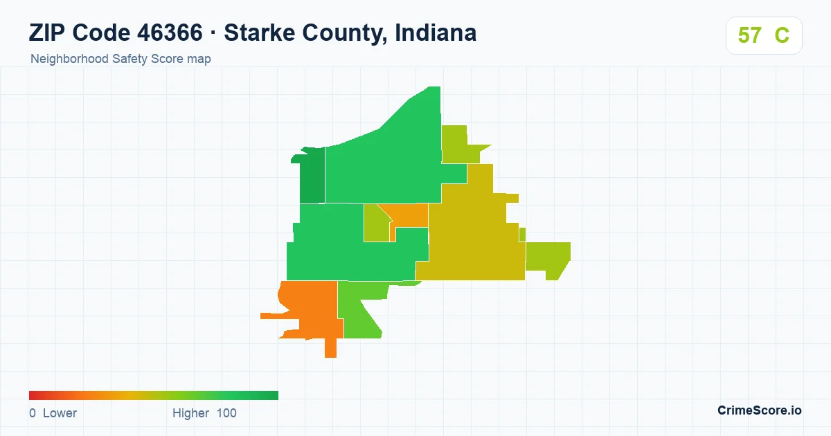 ZIP Code 46366 in Starke County, Indiana neighborhood Safety Score map
