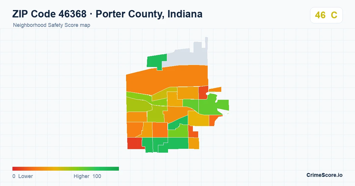 ZIP Code 46368 in Porter County, Indiana neighborhood Safety Score map