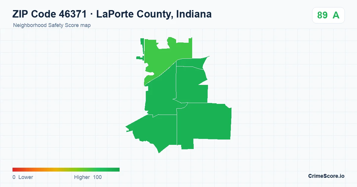 ZIP Code 46371 in LaPorte County, Indiana neighborhood Safety Score map