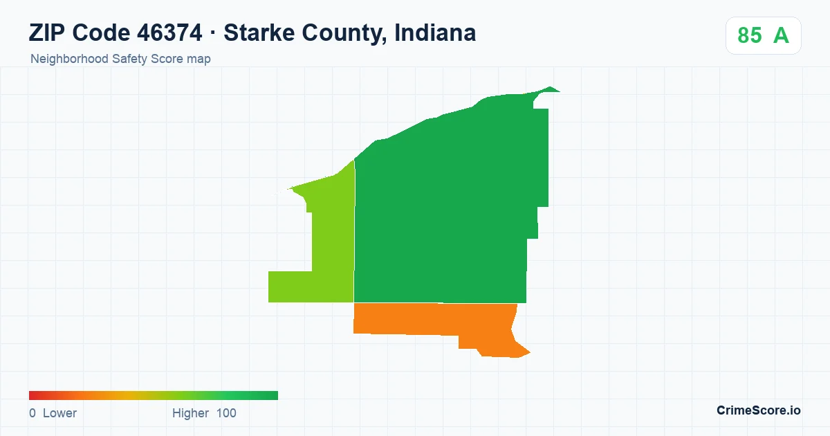 ZIP Code 46374 in Starke County, Indiana neighborhood Safety Score map