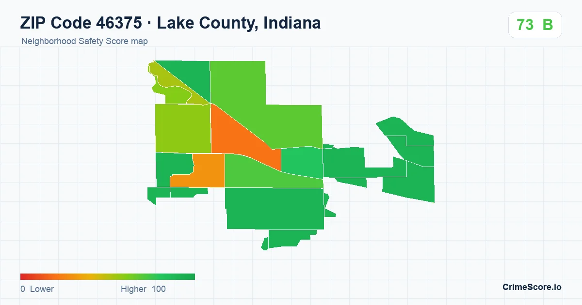 ZIP Code 46375 in Lake County, Indiana neighborhood Safety Score map