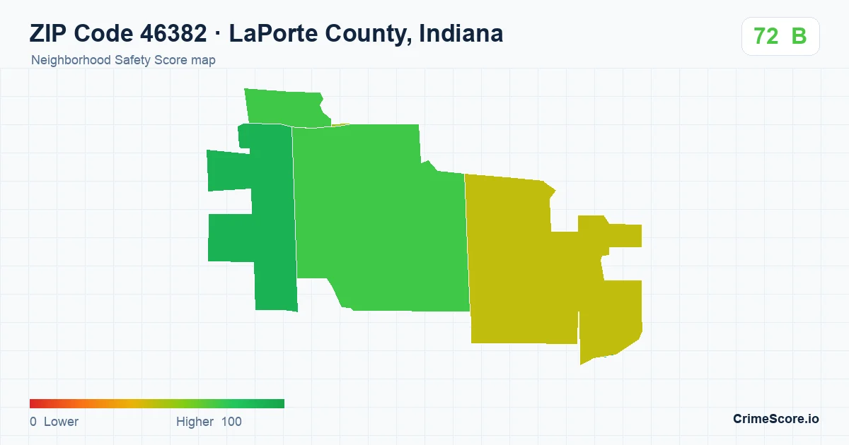 ZIP Code 46382 in LaPorte County, Indiana neighborhood Safety Score map