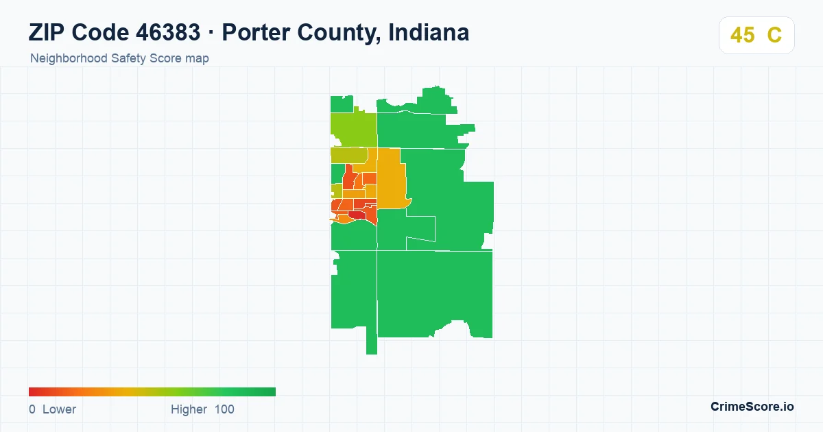 ZIP Code 46383 in Porter County, Indiana neighborhood Safety Score map
