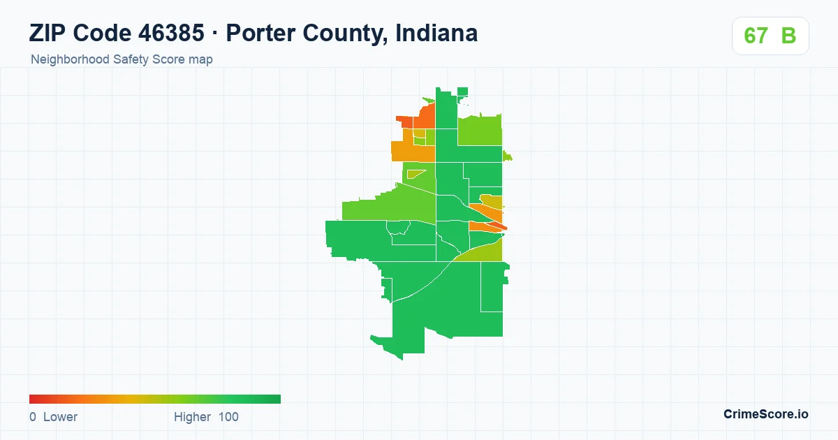 ZIP Code 46385 in Porter County, Indiana neighborhood Safety Score map
