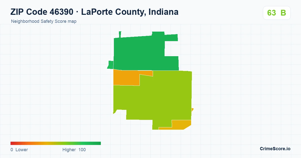 ZIP Code 46390 in LaPorte County, Indiana neighborhood Safety Score map