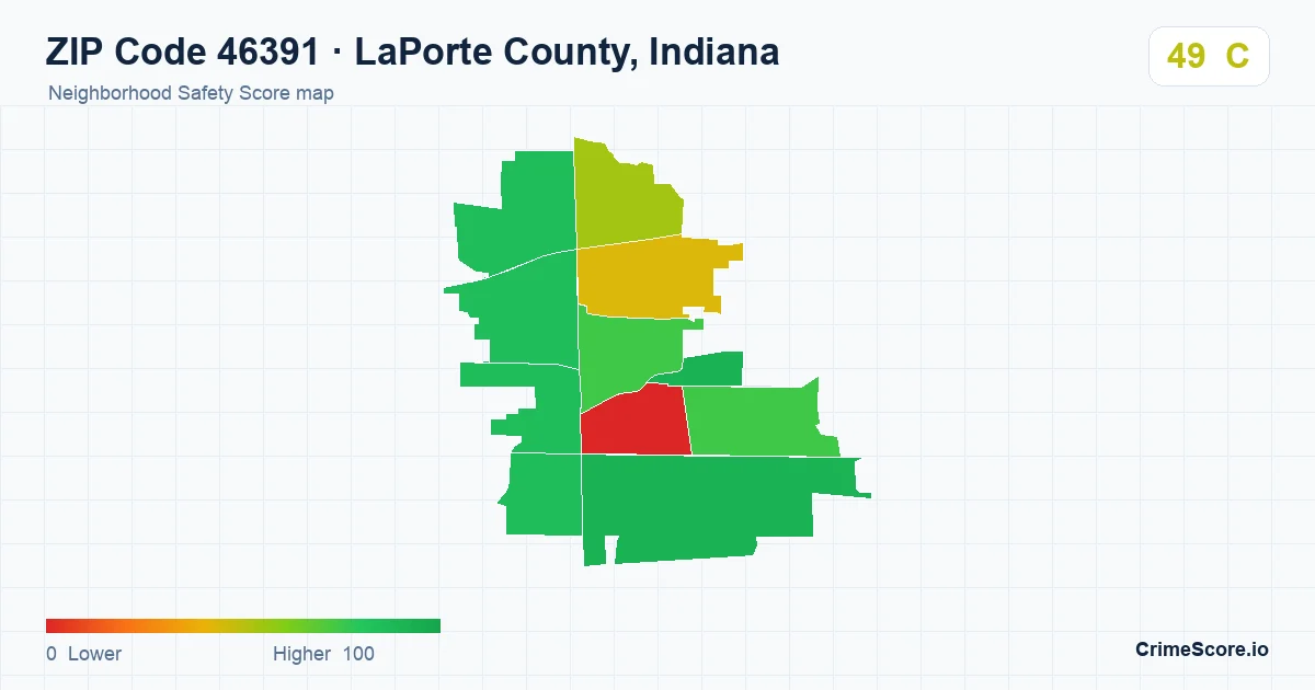 ZIP Code 46391 in LaPorte County, Indiana neighborhood Safety Score map