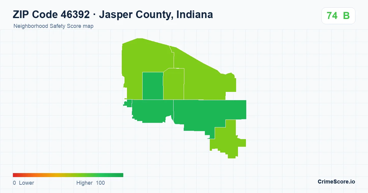ZIP Code 46392 in Jasper County, Indiana neighborhood Safety Score map