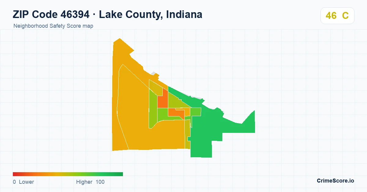 ZIP Code 46394 in Lake County, Indiana neighborhood Safety Score map