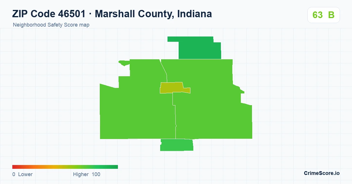 ZIP Code 46501 in Marshall County, Indiana neighborhood Safety Score map