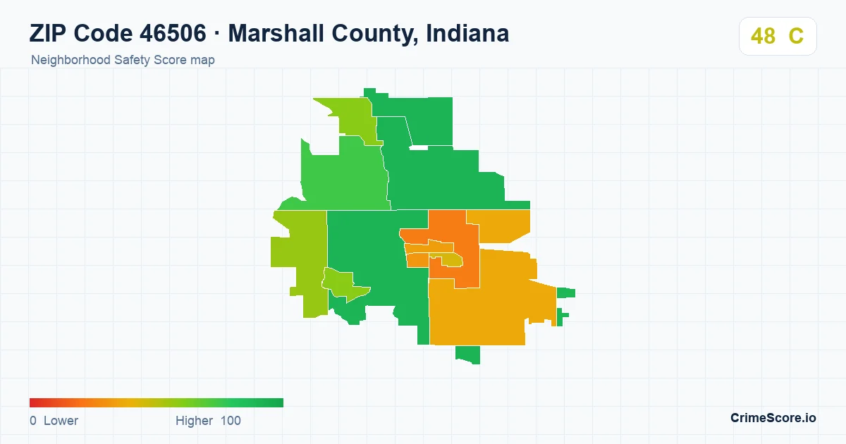 ZIP Code 46506 in Marshall County, Indiana neighborhood Safety Score map