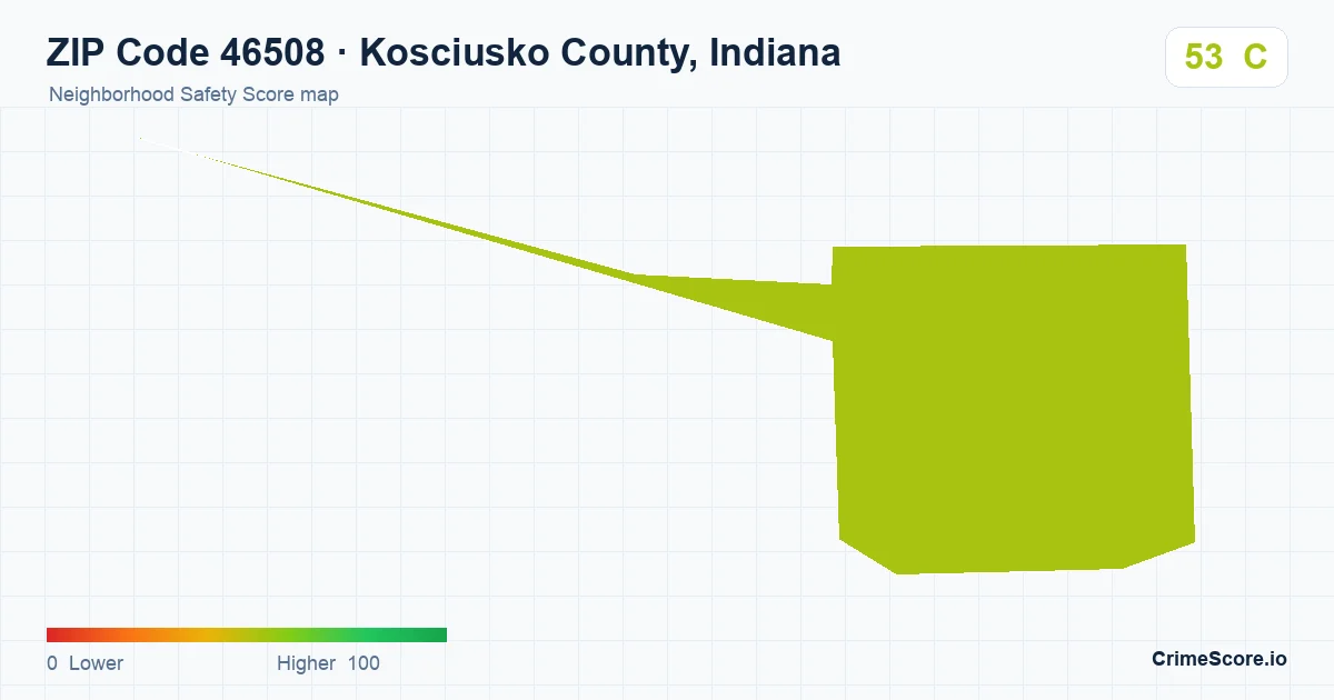 ZIP Code 46508 in Kosciusko County, Indiana neighborhood Safety Score map