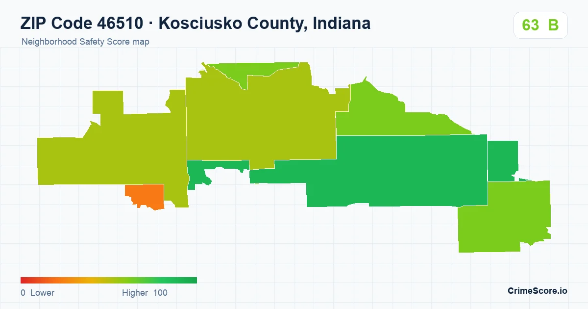 ZIP Code 46510 in Kosciusko County, Indiana neighborhood Safety Score map