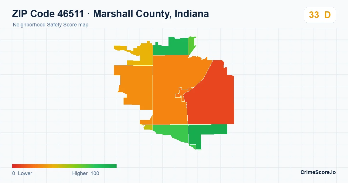 ZIP Code 46511 in Marshall County, Indiana neighborhood Safety Score map