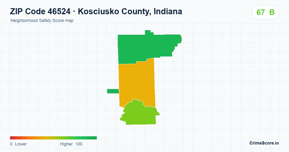 ZIP Code 46524 in Kosciusko County, Indiana neighborhood Safety Score map
