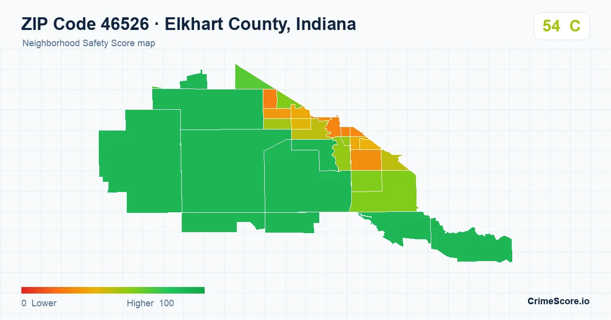 ZIP Code 46526 in Elkhart County, Indiana neighborhood Safety Score map