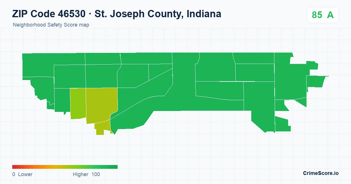 ZIP Code 46530 in St. Joseph County, Indiana neighborhood Safety Score map