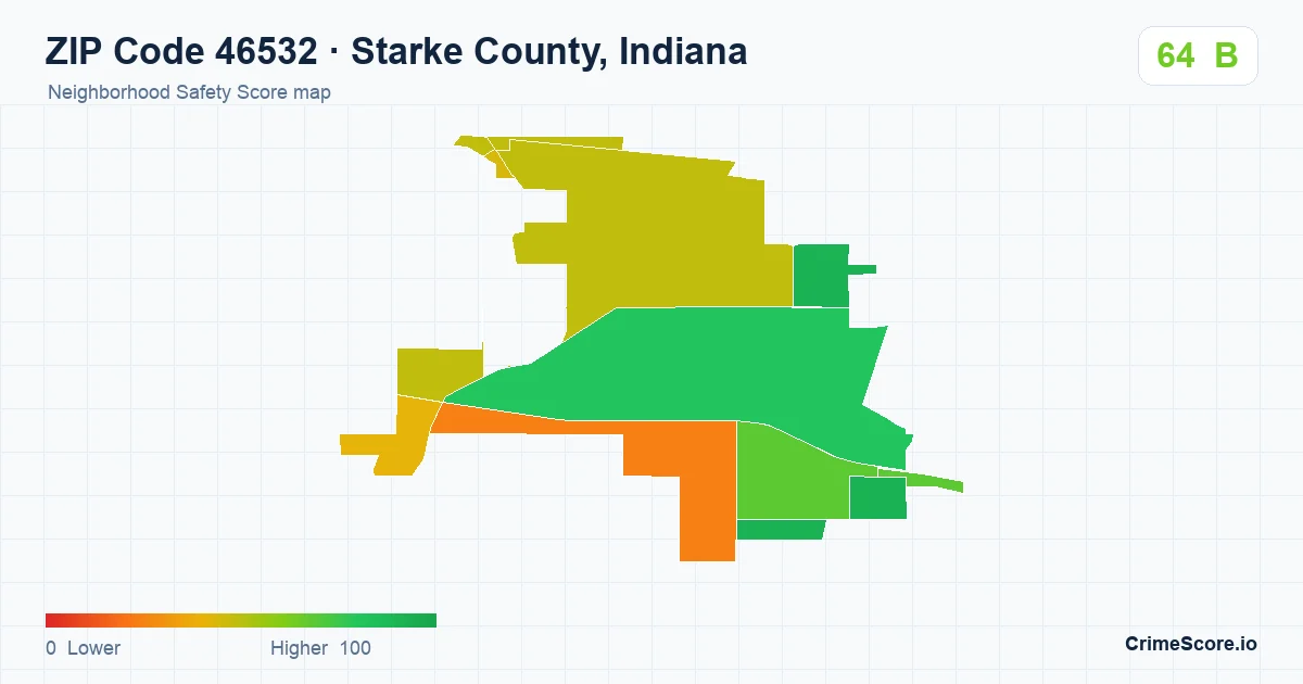ZIP Code 46532 in Starke County, Indiana neighborhood Safety Score map