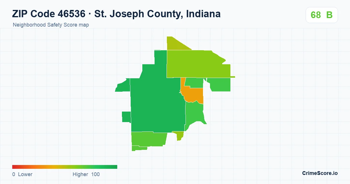 ZIP Code 46536 in St. Joseph County, Indiana neighborhood Safety Score map