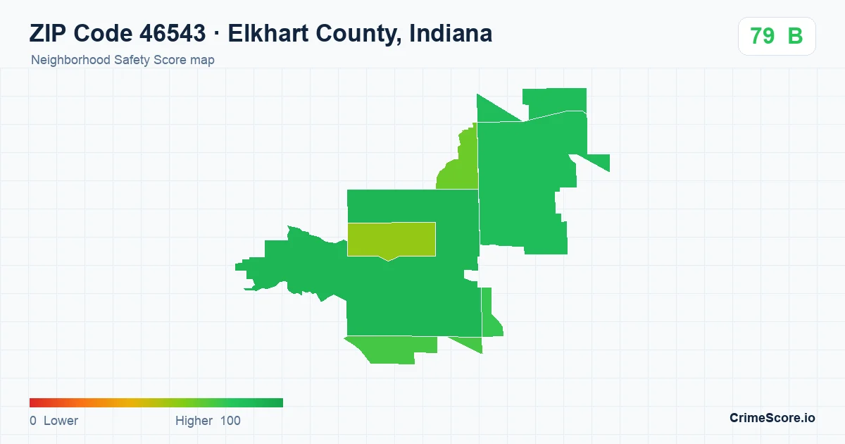 ZIP Code 46543 in Elkhart County, Indiana neighborhood Safety Score map