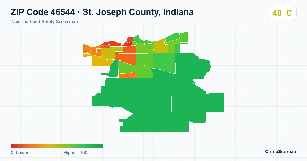 ZIP Code 46544 in St. Joseph County, Indiana neighborhood Safety Score map