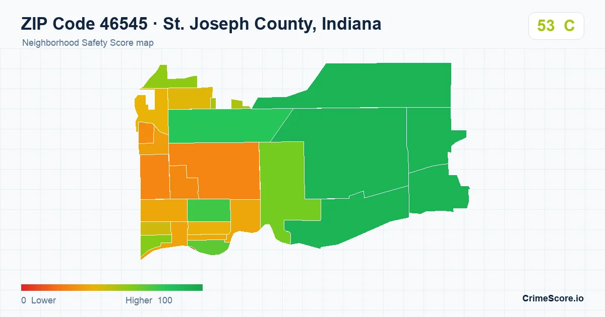 ZIP Code 46545 in St. Joseph County, Indiana neighborhood Safety Score map