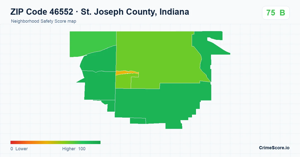 ZIP Code 46552 in St. Joseph County, Indiana neighborhood Safety Score map