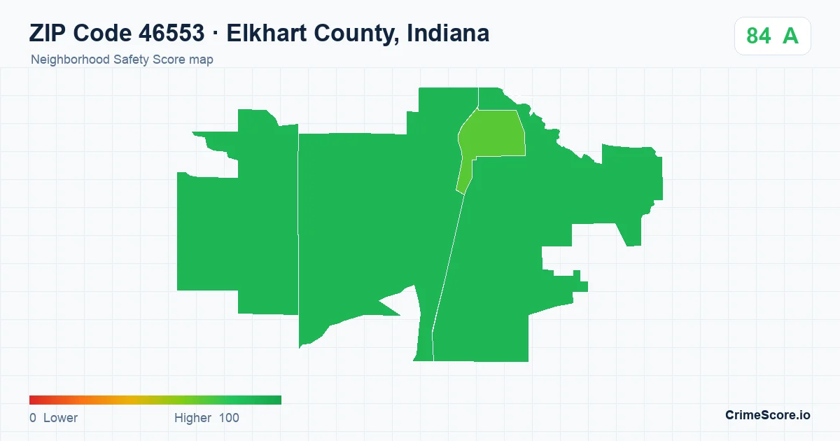 ZIP Code 46553 in Elkhart County, Indiana neighborhood Safety Score map