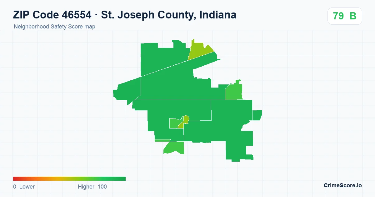ZIP Code 46554 in St. Joseph County, Indiana neighborhood Safety Score map