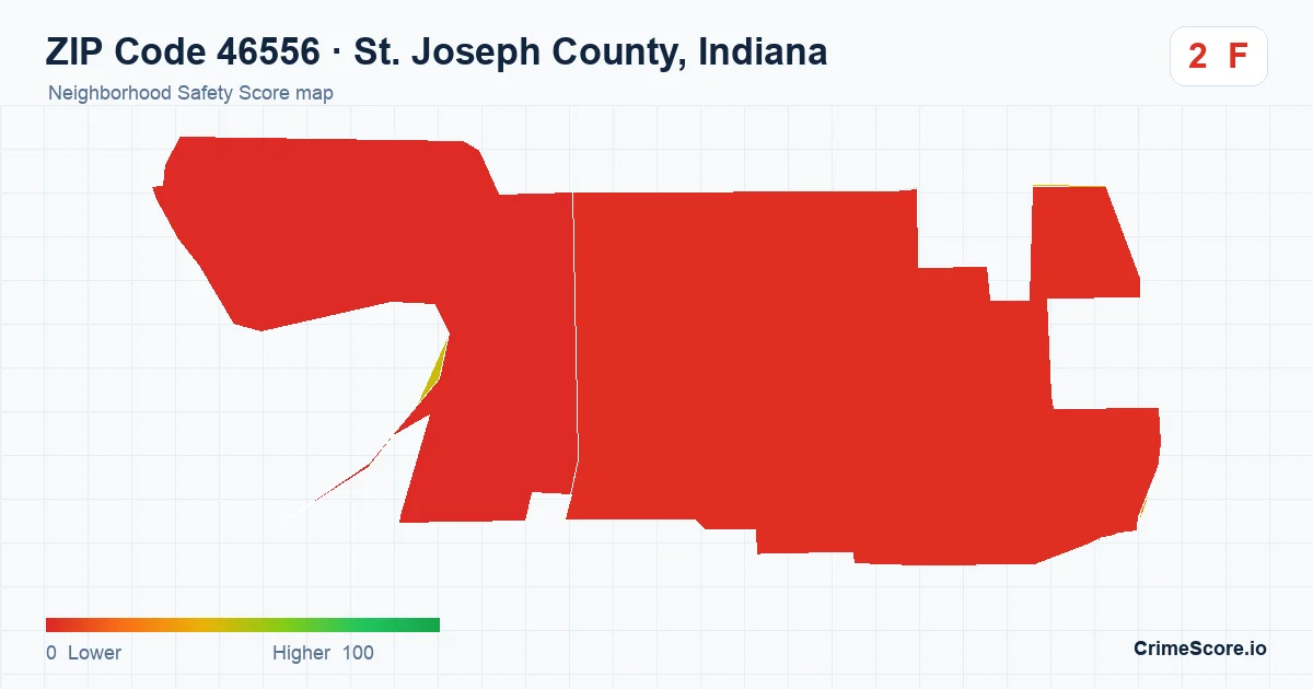 ZIP Code 46556 in St. Joseph County, Indiana neighborhood Safety Score map